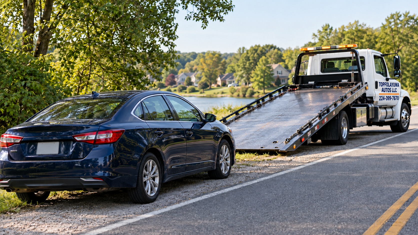 Roadside vehicle awaiting towing assistance